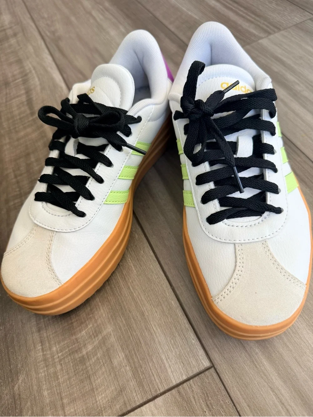 adidas White Sneakers with Gum Sole and Black Accents - Picture 1 of 8